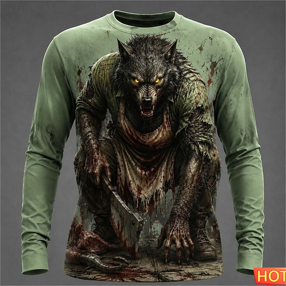 Winter Sun Clothing - Halloween Bloody Wolf T-shirt Autumn winter