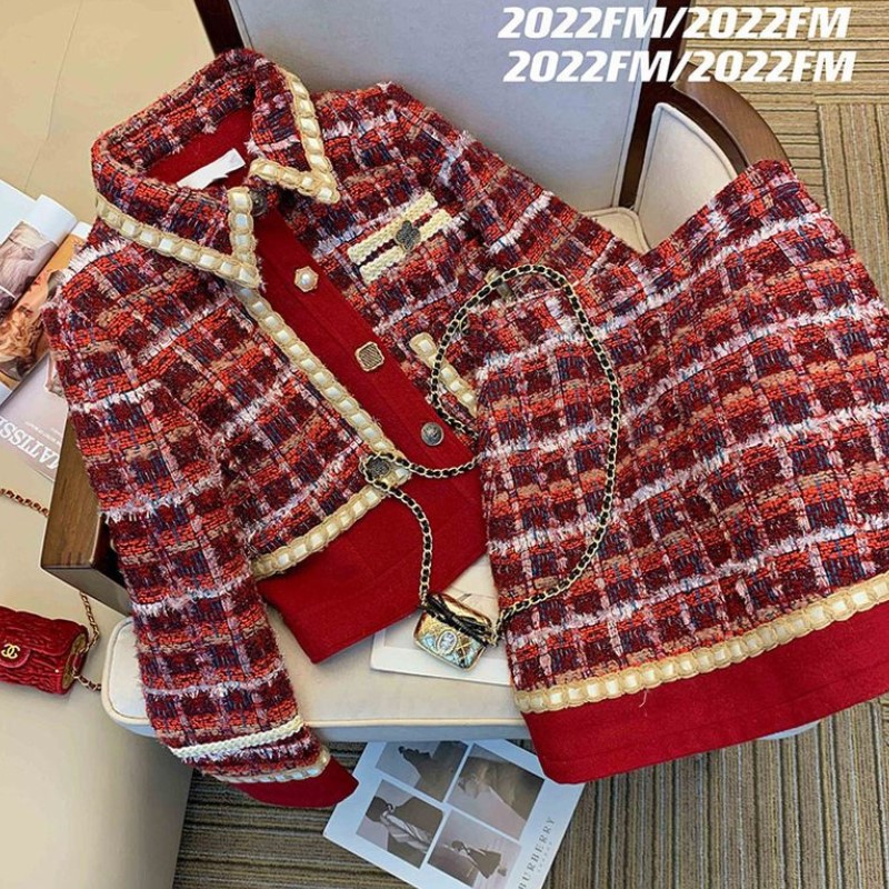 Women Elegant Tweed Red Suit J - Winter Clothing Matching review and price