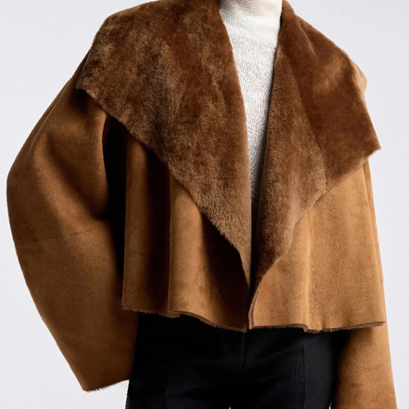 Women Faux Suede Jacket Revers - Winter Clothing Pictures review and price