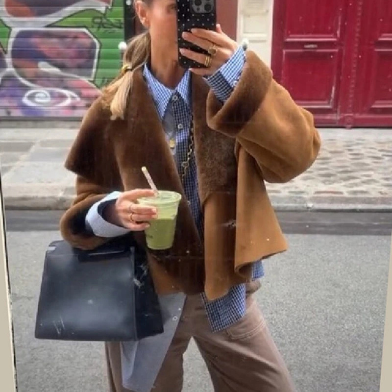 Women Faux Suede Jacket Revers - Winter Clothing Pictures review and price